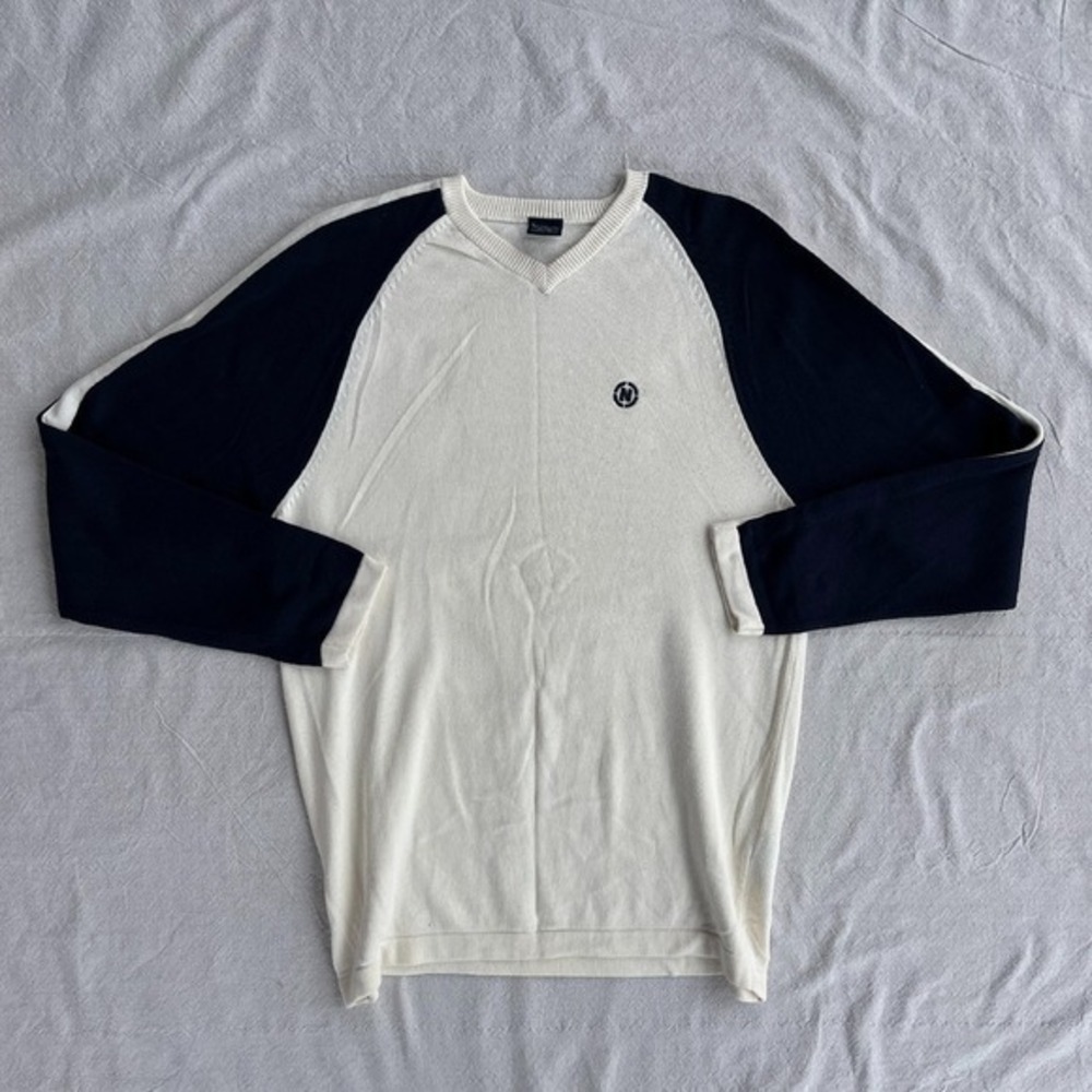 Vtg 2000s Nautica Knit Sweater XL blue‎ and white